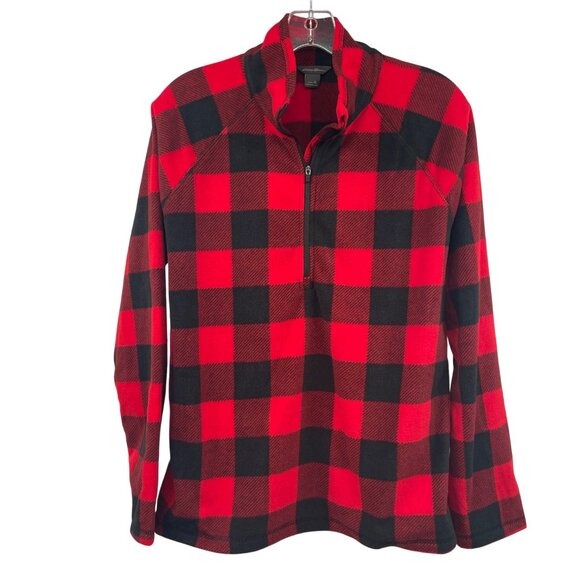 Eddie Bauer Womens Pullover Fleece Top 1/4 Zip Black/Red Check Size XL - Picture 1 of 9